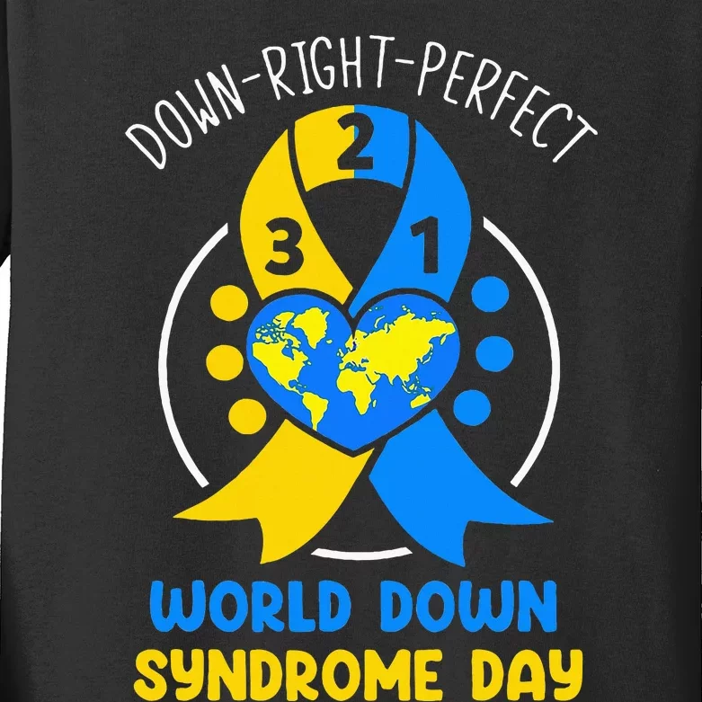 World Down Syndrome Day Awareness 321 T21 Down Right Perfect Kids Long Sleeve Shirt