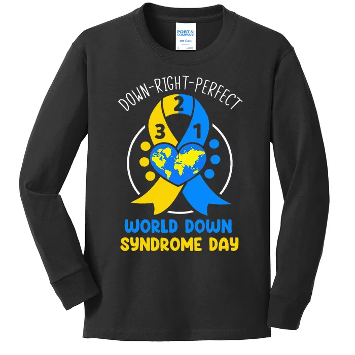 World Down Syndrome Day Awareness 321 T21 Down Right Perfect Kids Long Sleeve Shirt