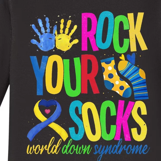 World Down Syndrome Day Quote Rock Your Socks Cool Awareness Baby Long Sleeve Bodysuit