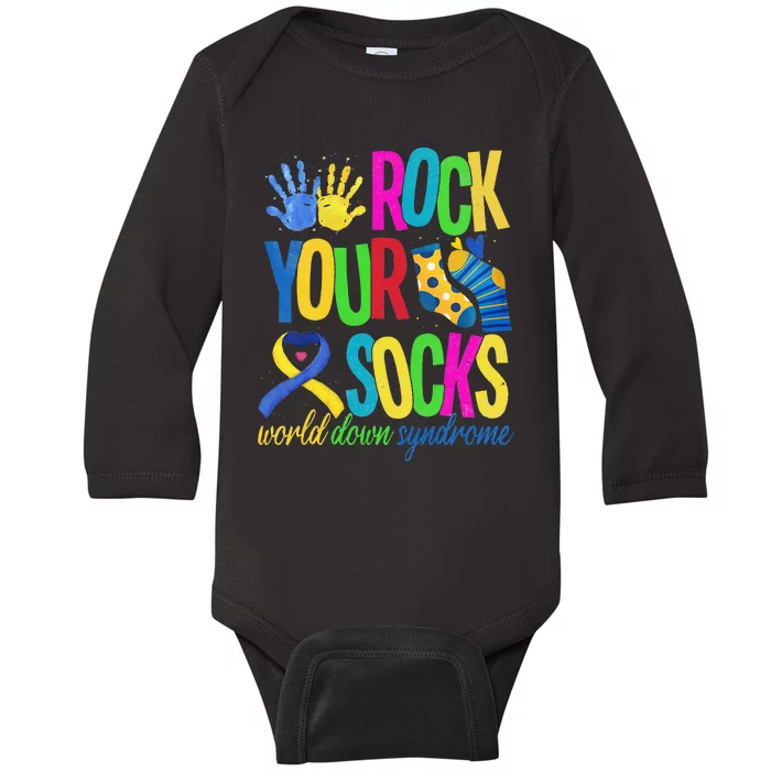 World Down Syndrome Day Quote Rock Your Socks Cool Awareness Baby Long Sleeve Bodysuit