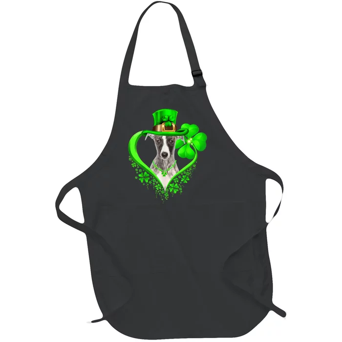 Whippet Dog St Patricks Day Lover Irish Shamrock Full-Length Apron With Pocket