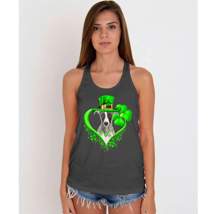 Whippet Dog St Patricks Day Lover Irish Shamrock Women's Knotted Racerback Tank