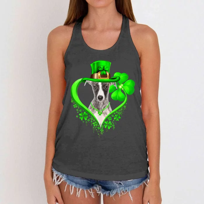 Whippet Dog St Patricks Day Lover Irish Shamrock Women's Knotted Racerback Tank