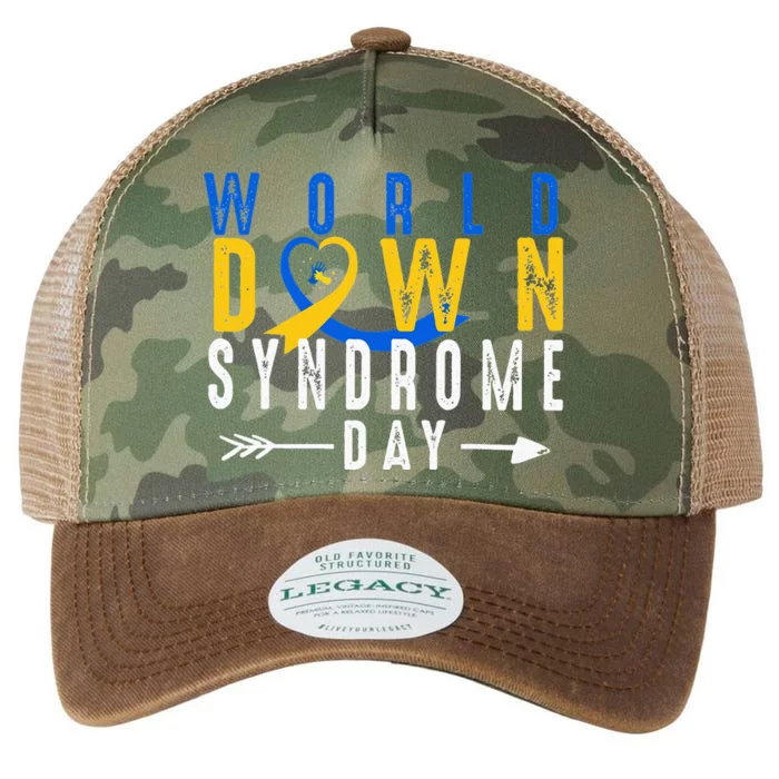 World Down Syndrome Day Ribbon Blue And Yellow Heart Hands Legacy Tie Dye Trucker Hat