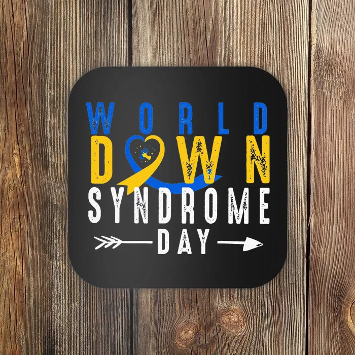 World Down Syndrome Day Ribbon Blue And Yellow Heart Hands Coaster