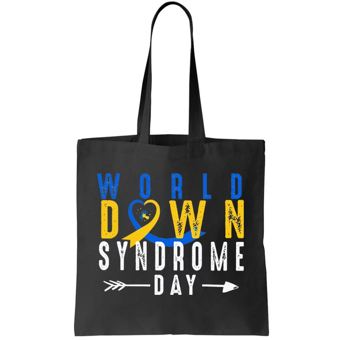 World Down Syndrome Day Ribbon Blue And Yellow Heart Hands Tote Bag