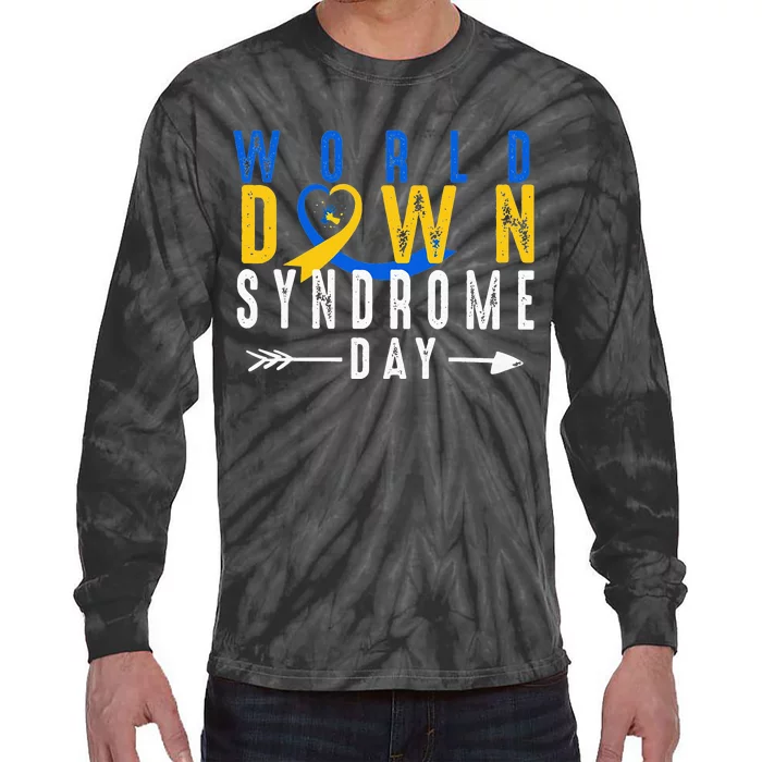 World Down Syndrome Day Ribbon Blue And Yellow Heart Hands Tie-Dye Long Sleeve Shirt