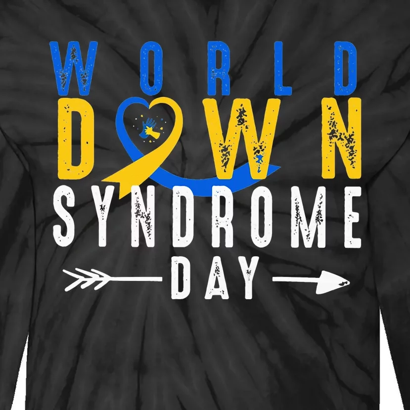 World Down Syndrome Day Ribbon Blue And Yellow Heart Hands Tie-Dye Long Sleeve Shirt