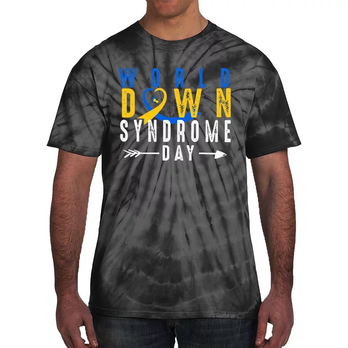 World Down Syndrome Day Ribbon Blue And Yellow Heart Hands Tie-Dye T-Shirt