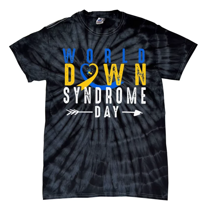 World Down Syndrome Day Ribbon Blue And Yellow Heart Hands Tie-Dye T-Shirt