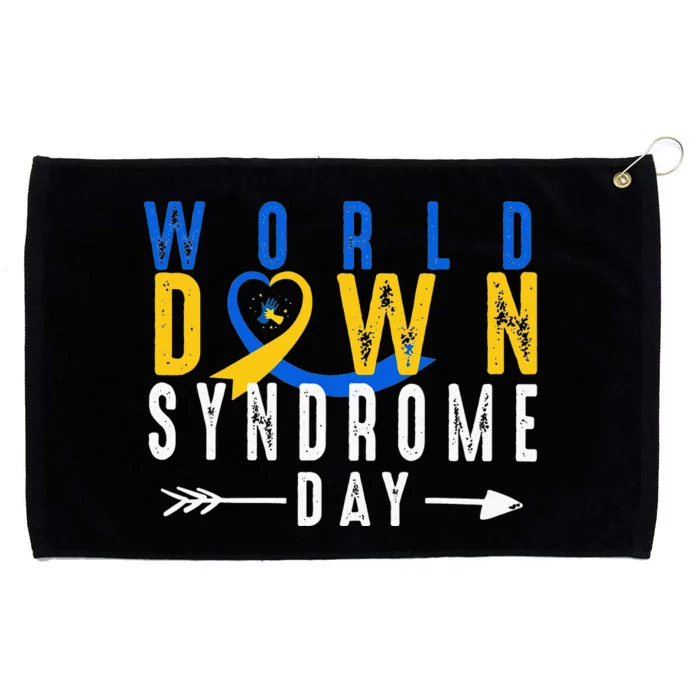 World Down Syndrome Day Ribbon Blue And Yellow Heart Hands Grommeted Golf Towel