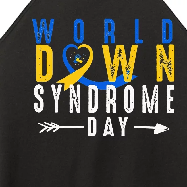 World Down Syndrome Day Ribbon Blue And Yellow Heart Hands Women’s Perfect Tri Rocker Tank