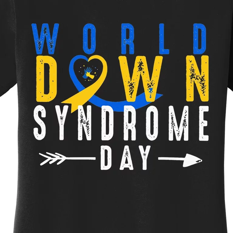 World Down Syndrome Day Ribbon Blue And Yellow Heart Hands Women's T-Shirt