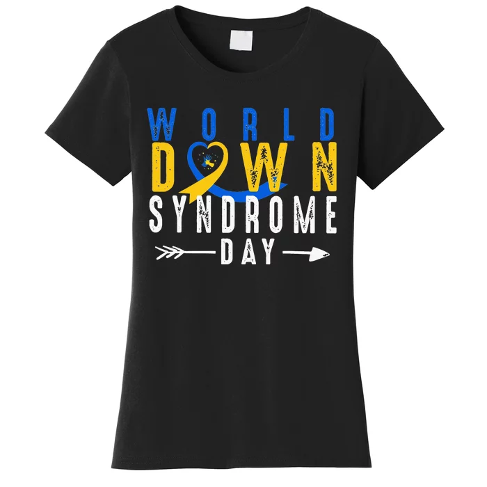 World Down Syndrome Day Ribbon Blue And Yellow Heart Hands Women's T-Shirt