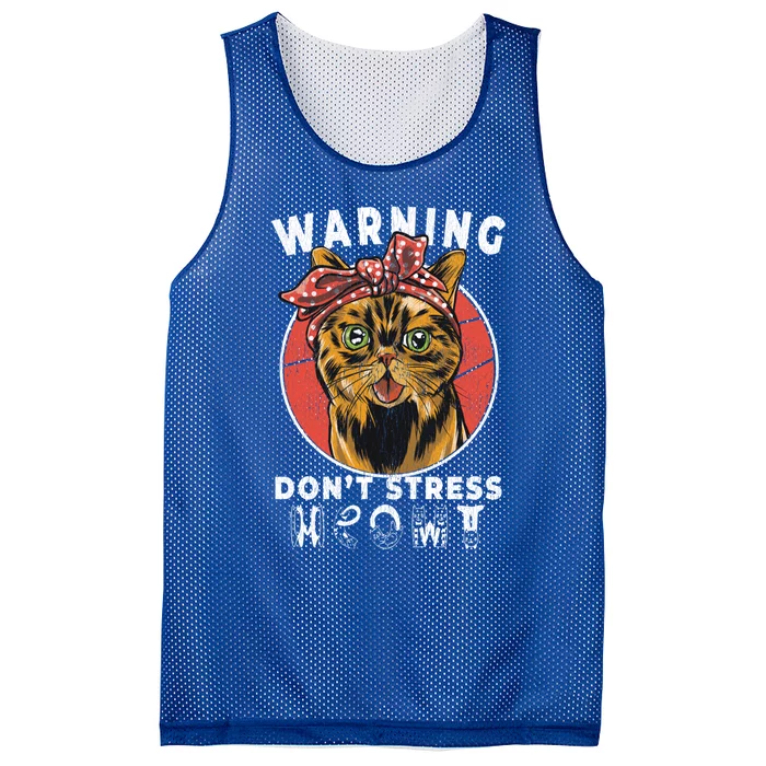 Warning Dont Stress Meowt Funny Cat Kitty Kitten Lover Gift Mesh Reversible Basketball Jersey Tank