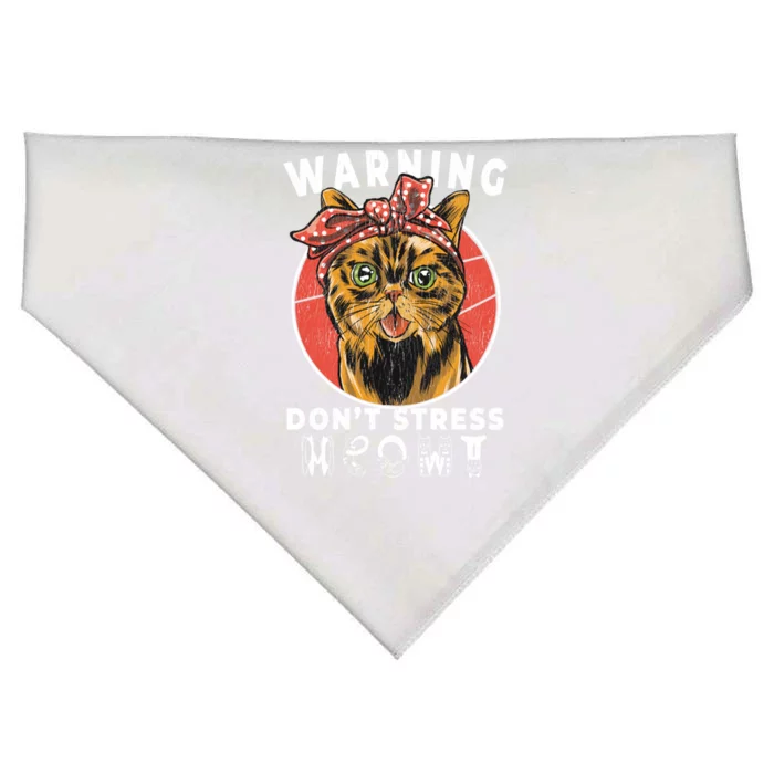 Warning Dont Stress Meowt Funny Cat Kitty Kitten Lover Gift USA-Made Doggie Bandana