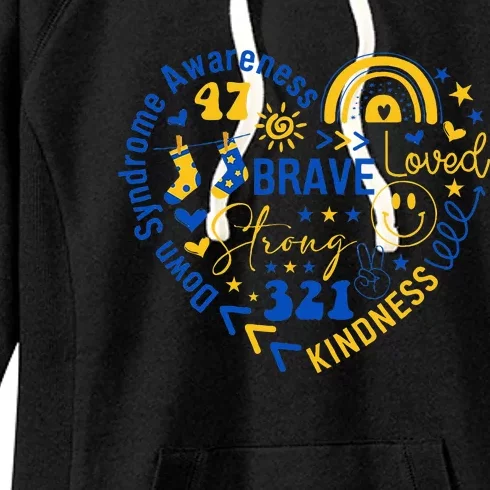 World Down Syndrome Day Awarenes 3.21 Blue And Yellow Heart Women's Fleece Hoodie