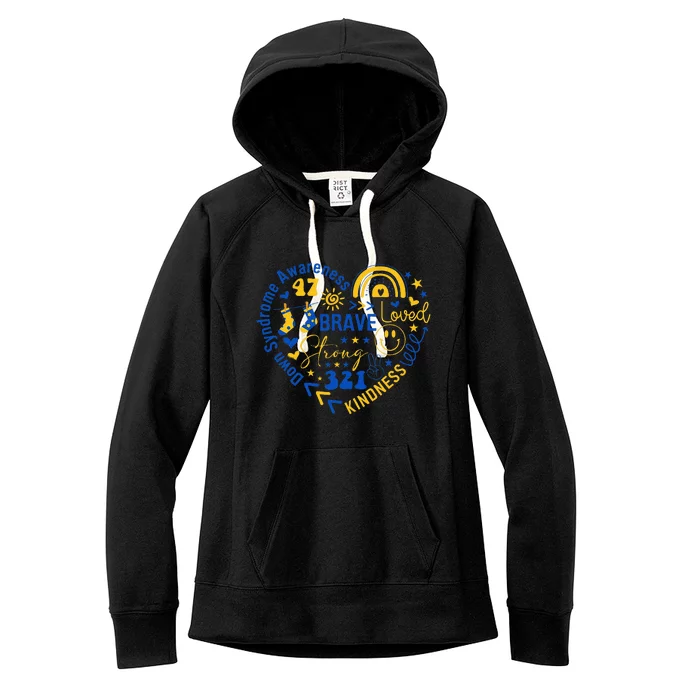 World Down Syndrome Day Awarenes 3.21 Blue And Yellow Heart Women's Fleece Hoodie