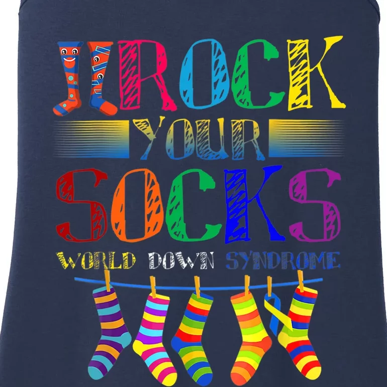 World Down Syndrome Day Rock Your Socks Globe Ribbon Ladies Essential Tank