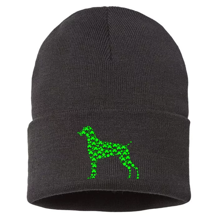 Weimaraner Dog Shamrock funny Leaf St Patrick Day Sustainable Knit Beanie