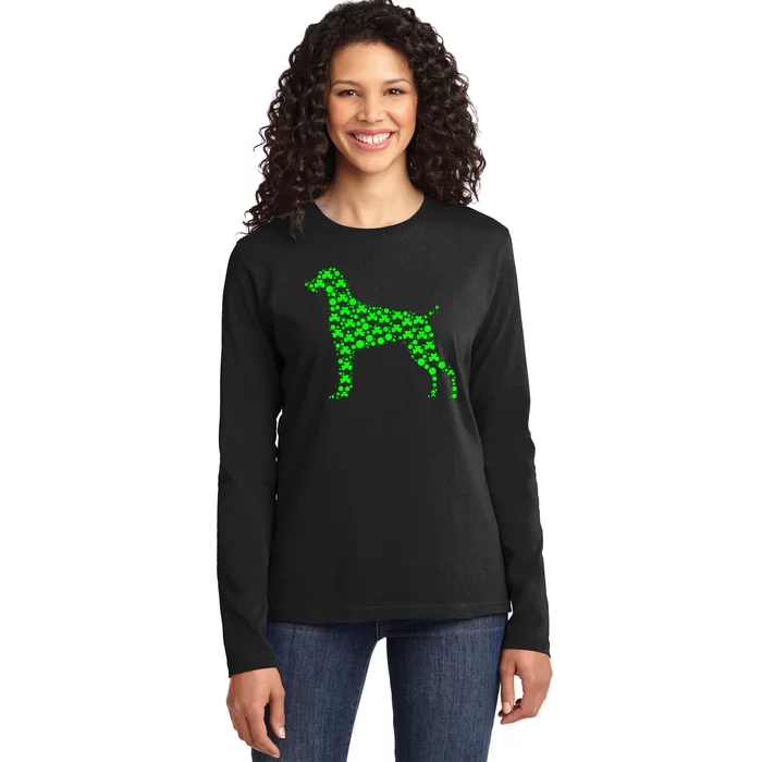 Weimaraner Dog Shamrock funny Leaf St Patrick Day Ladies Long Sleeve Shirt