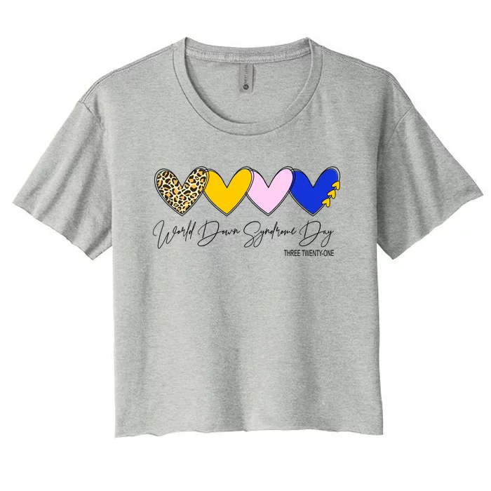 World Down Syndrome Day March 21st Awareness Heart Women's Crop Top Tee