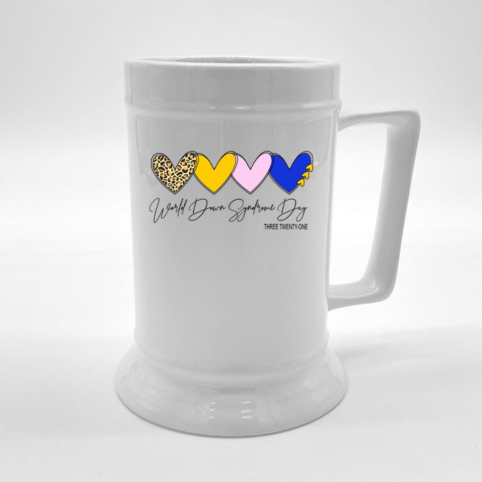 World Down Syndrome Day March 21st Awareness Heart Front & Back Beer Stein