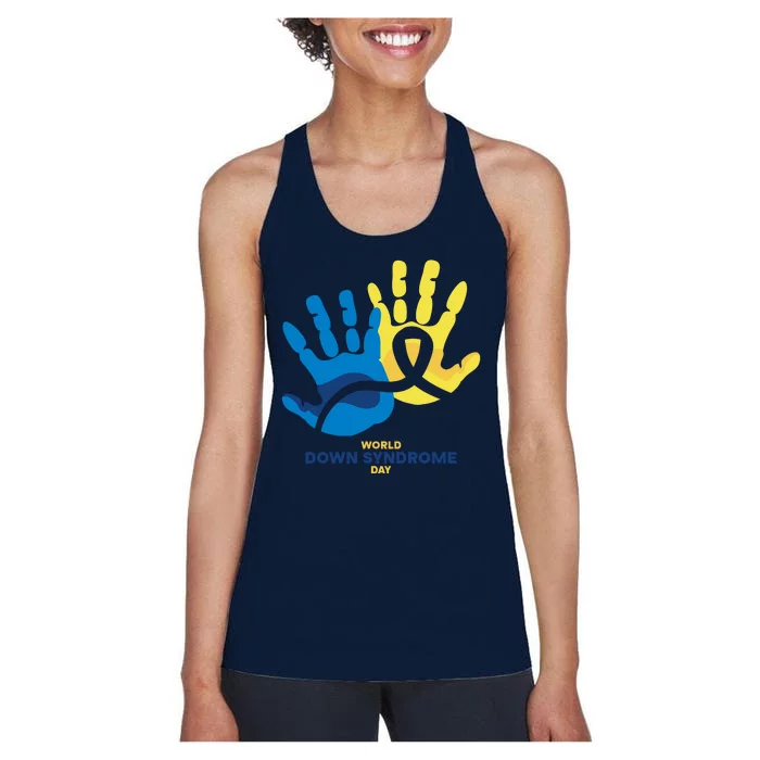 World Down Syndrome Day Handprint Awareness Women's Racerback Tank