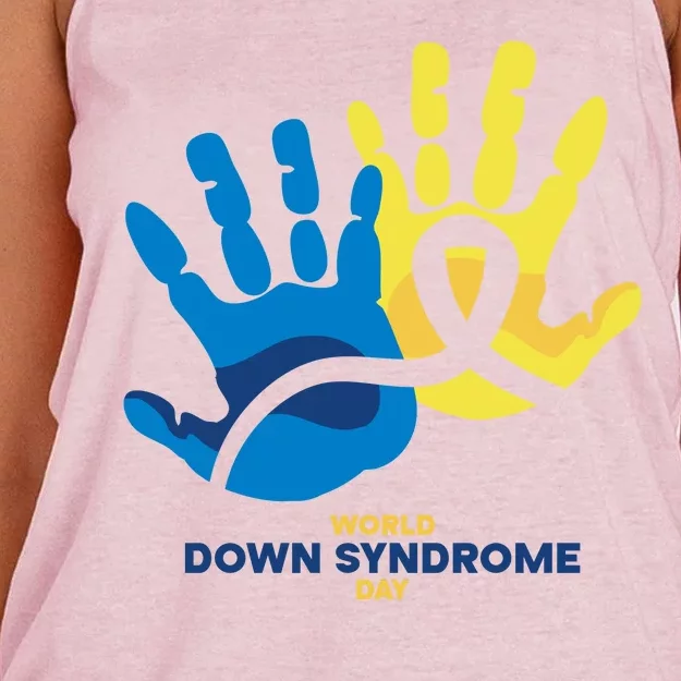 World Down Syndrome Day Handprint Awareness Women's Knotted Racerback Tank