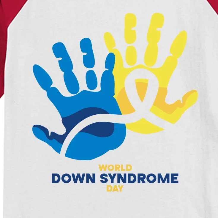 World Down Syndrome Day Handprint Awareness Kids Colorblock Raglan Jersey