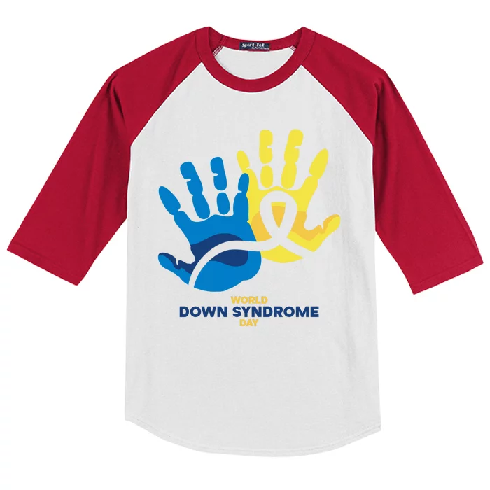 World Down Syndrome Day Handprint Awareness Kids Colorblock Raglan Jersey