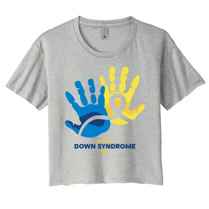 World Down Syndrome Day Handprint Awareness Women's Crop Top Tee