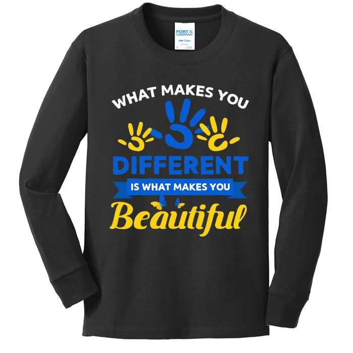 World Down Syndrome Day Awareness Ribbon T21 Day Beautiful Kids Long Sleeve Shirt