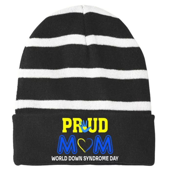 World Down Syndrome Day Mom Awareness March 21 Striped Beanie with Solid Band