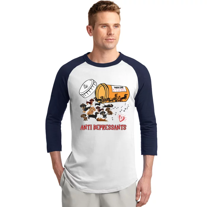 Wiener Dog Sausage Puppy Lover Antidepressants Dachshund Baseball Sleeve Shirt