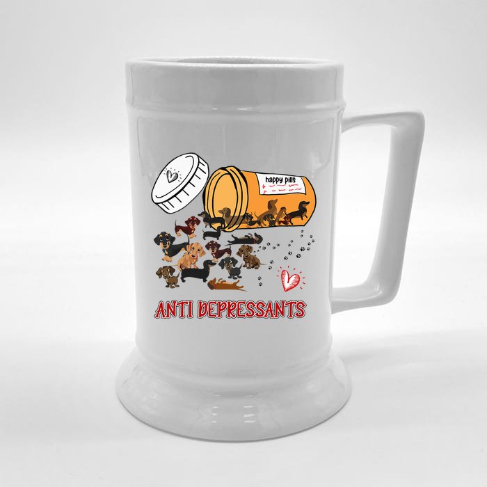 Wiener Dog Sausage Puppy Lover Antidepressants Dachshund Front & Back Beer Stein