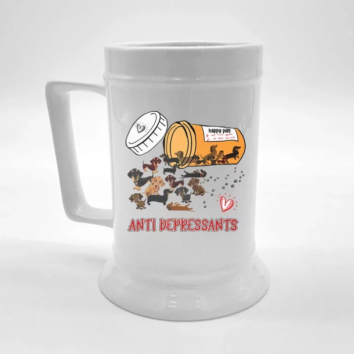 Wiener Dog Sausage Puppy Lover Antidepressants Dachshund Front & Back Beer Stein