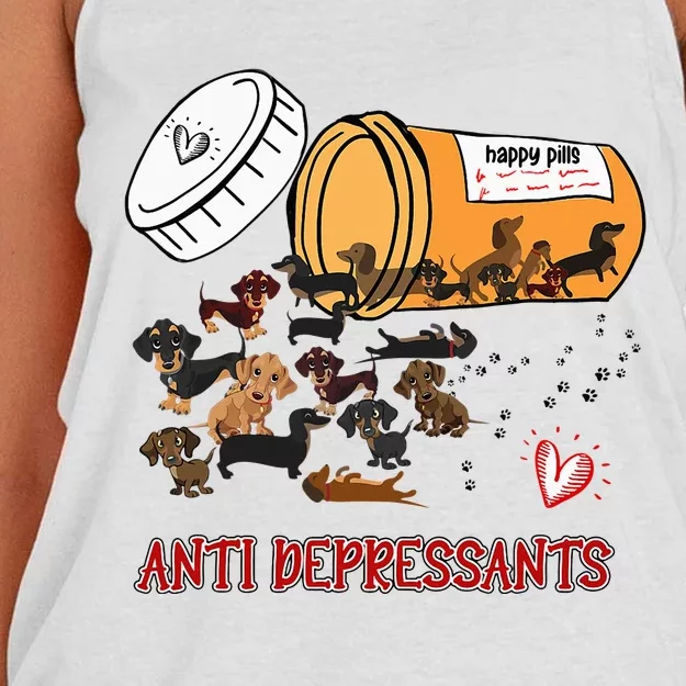 Wiener Dog Sausage Puppy Lover Antidepressants Dachshund Women's Knotted Racerback Tank