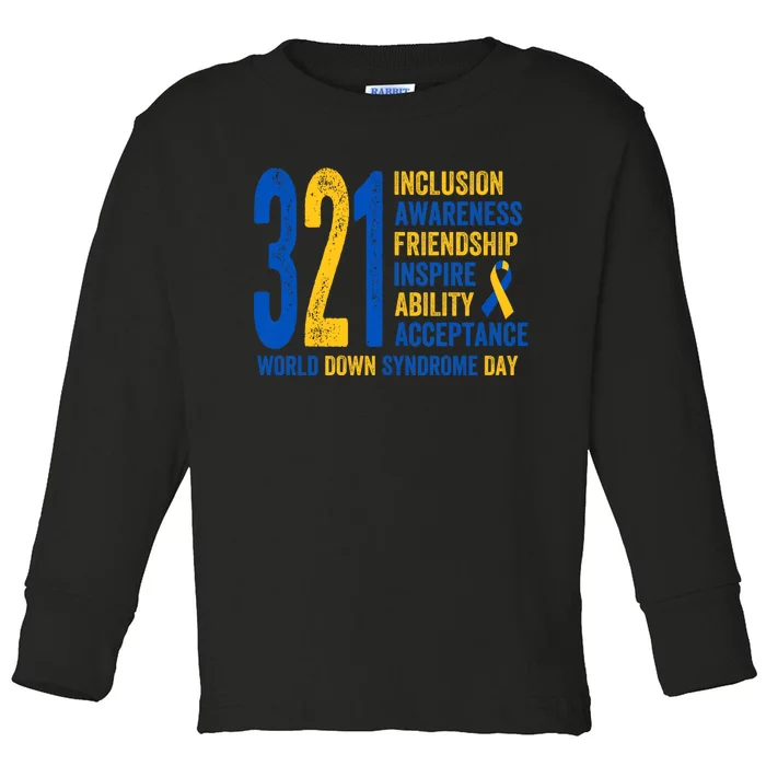 World Down Syndrome Day 3.21 Inspire And Awareness Ribbon Toddler Long Sleeve Shirt