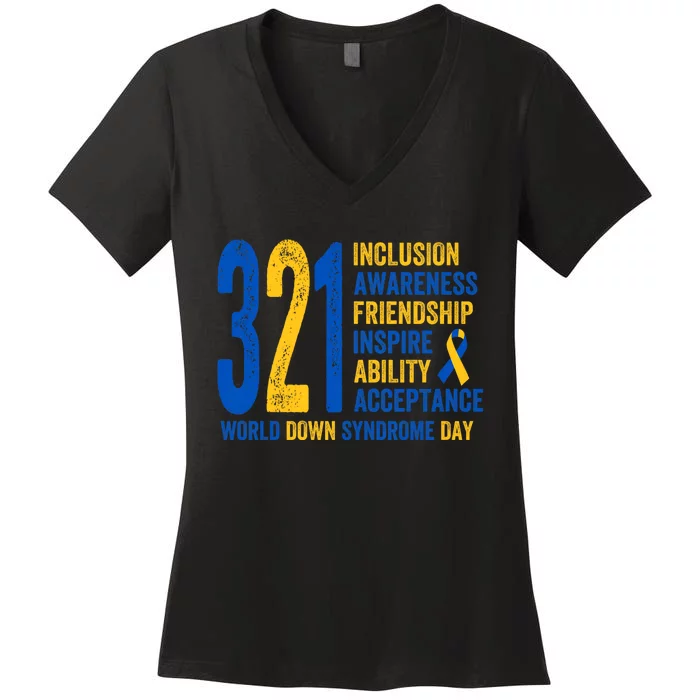 World Down Syndrome Day 3.21 Inspire And Awareness Ribbon Women's V-Neck T-Shirt