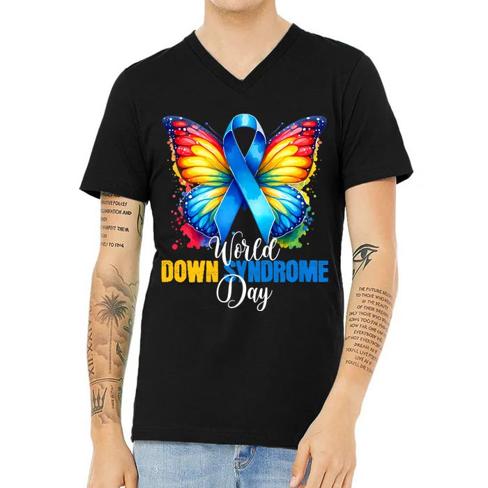 World Down Syndrome Day Rock Your Socks Awareness V-Neck T-Shirt