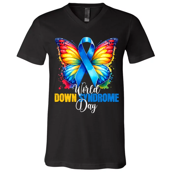 World Down Syndrome Day Rock Your Socks Awareness V-Neck T-Shirt