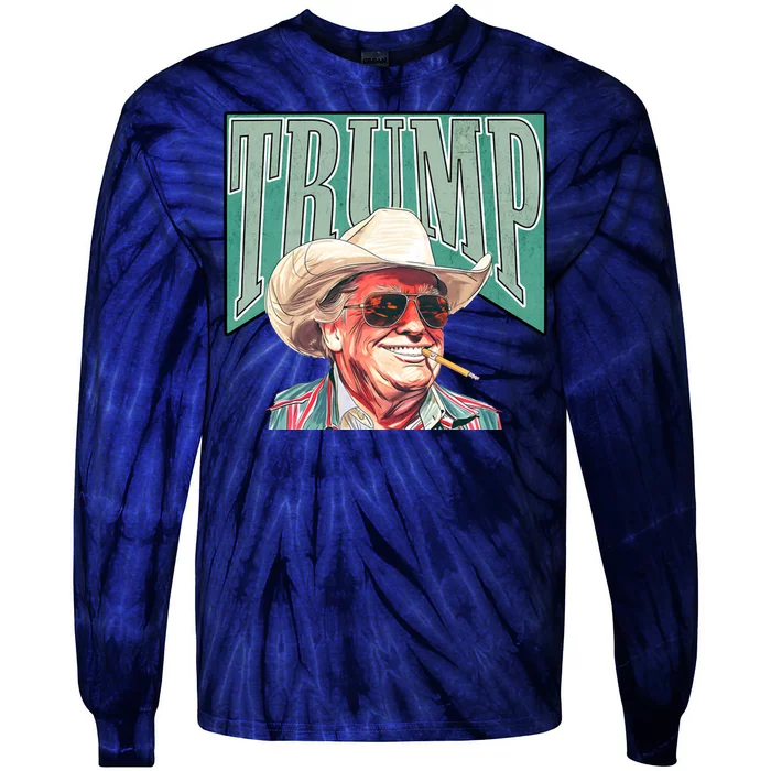 Western Donald Trump Cowboy Maga Tie-Dye Long Sleeve Shirt