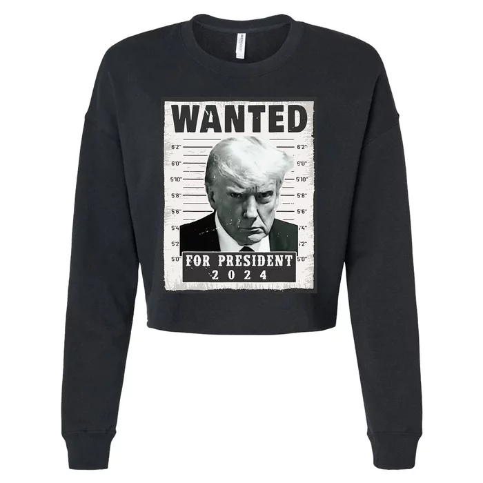 Wanted Donald Trump For President 2024 Trump Mug Shot Cropped Pullover Crew