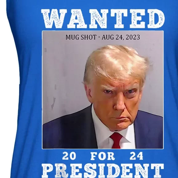 Wanted Donald Trump For President 2024 Trump Mug Shot Ladies Essential Flowy Tank