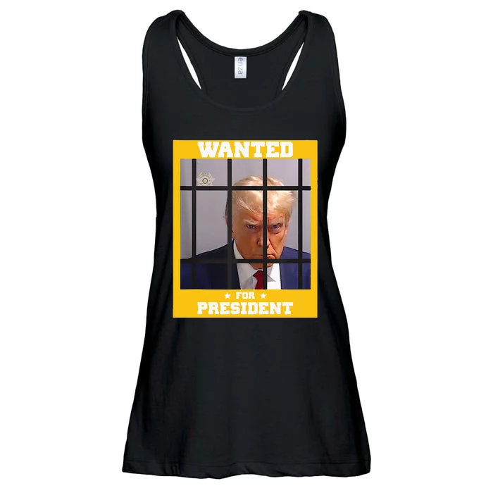 Wanted Donald Trump For President 2024 Trump Mugshot Ladies Essential Flowy Tank