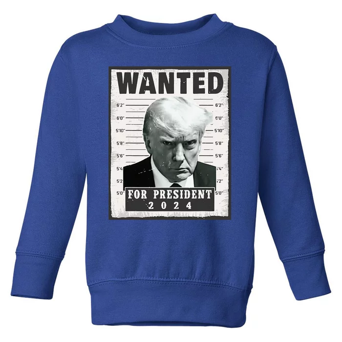 Wanted Donald Trump For President 2024 Trump Mug Shot Toddler Sweatshirt