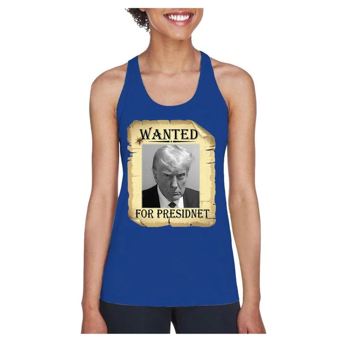 Wanted Donald Trump For President 2024 Vintage Women's Racerback Tank