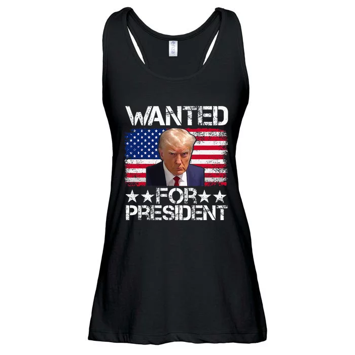 Wanted Donald Trump For President 2024 Trump Mug Shot Ladies Essential Flowy Tank