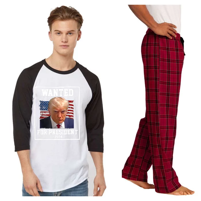 Wanted Donald Trump For President 2024 Raglan Sleeve Pajama Set